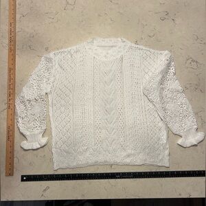White Eyelet Crochet Knit Sweater - Boho Chic